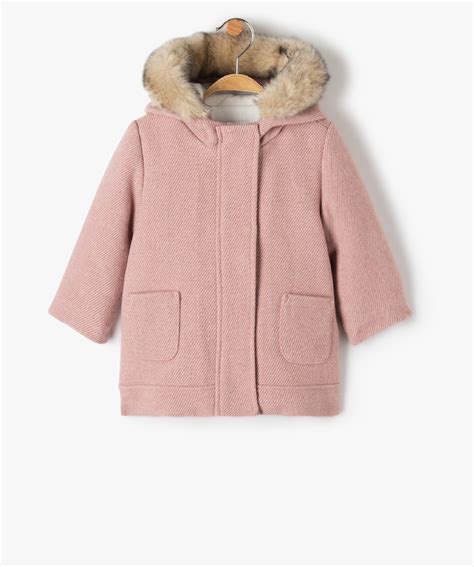 Manteau Bébé Fille Doublé à Capuche Rose Gemo