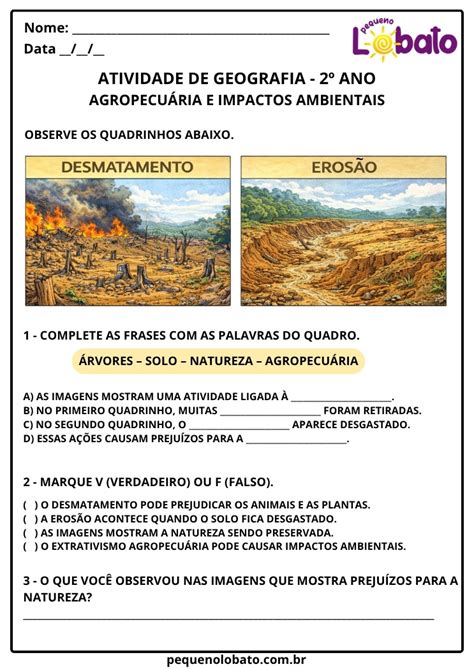 Atividade Sobre Impactos Ambientais 2 Ano - Atividades de Geografia 2º ano – Agropecuária e seus Impactos ...