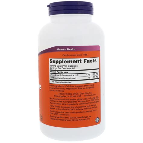 Now Foods Vegetarian Glucosamine And Msm 240 Veg Capsules Iherb