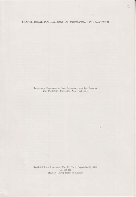 Transitional Populations of Drosophila Paulistorum by Theodosius ...