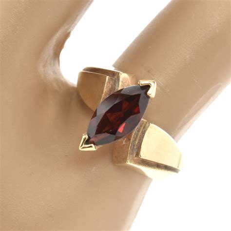 Estate Garnet Ring Vintage 10K Solid Yellow Gold Modernist Etsy