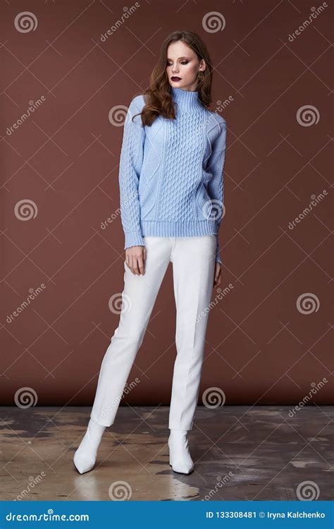 Beautiful Woman Long Brunette Hair Glamour Model Wear Pants Stock Image Image Of Model