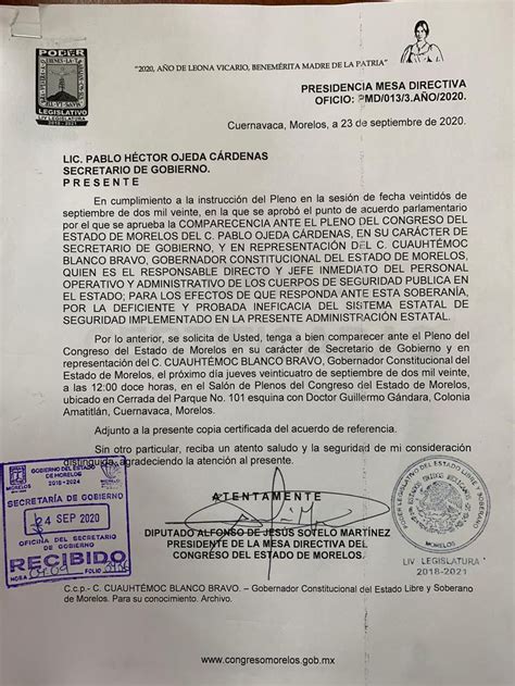 Notifican Tarde De La Comparecencia Del Secretario De Gobierno Y