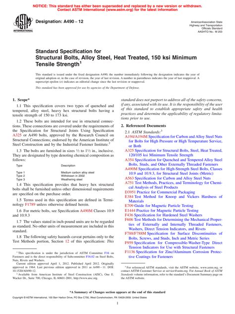 ASTM A490 12 Standard Specification For Structural Bolts Alloy Steel