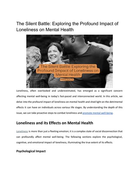 PPT The Silent Battle Exploring The Profound Impact Of Loneliness On