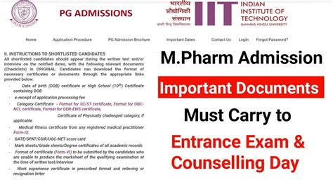 Important Documents For IIT BHU Entrance Test And Counselling 2023