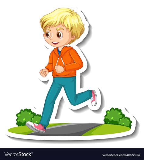 Cartoon character sticker with a boy jogging Vector Image