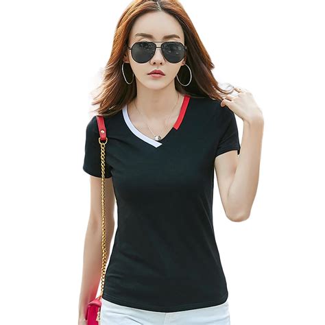 2017 Female Short Sleeve Comfortable Sexy T Shirt Fashion Solid V Neck