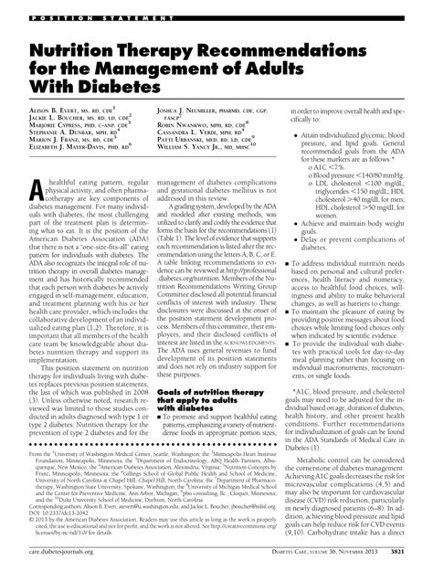 Pdf American Diabetes Association Nutrition Therapy Recommendations