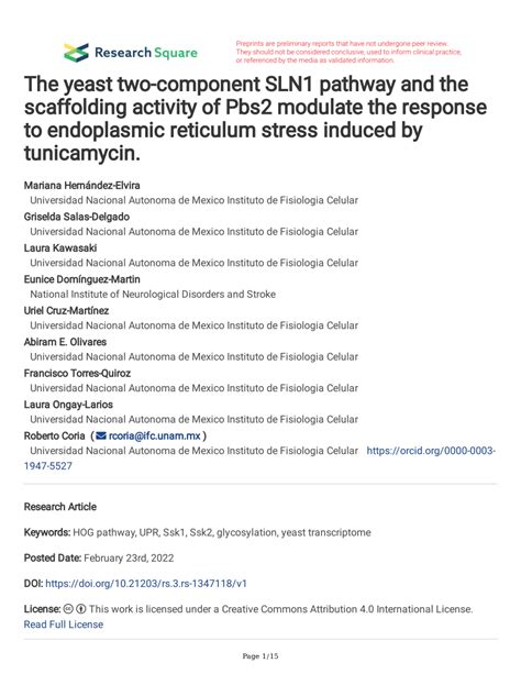 PDF The Yeast Two Component SLN1 Pathway And The Scaffolding Activity