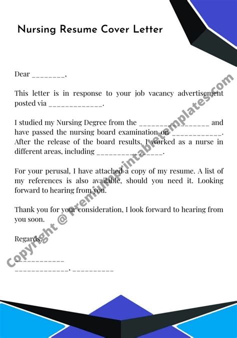 Nursing Resume Cover Letter Template in PDF & Word