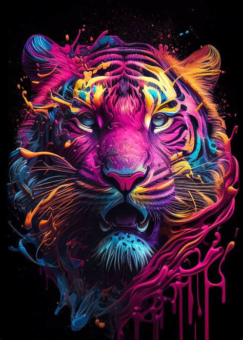 Colorful Tiger Art Poster Poster Picture Metal Print Paint By Mk