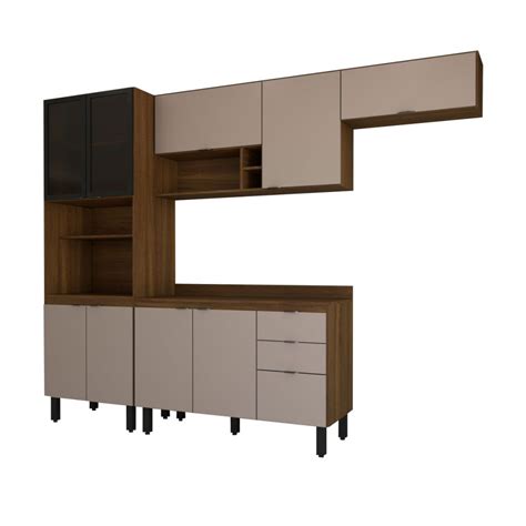 Cozinha Completa Alice Portas Gavetas Marrom Nude Panorama Móveis