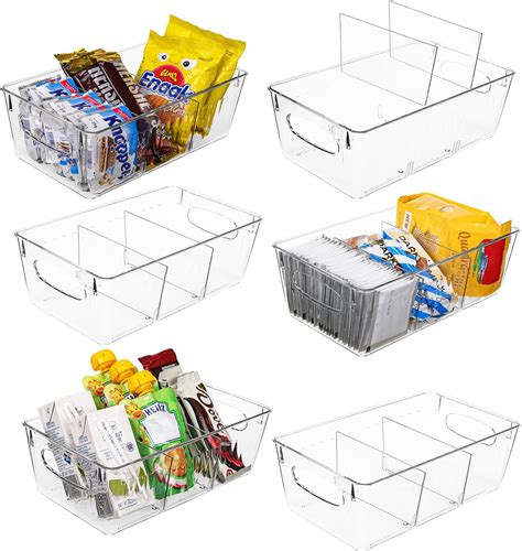 Amazon HOIGON 4 Pack Adjustable Snack Organizer Bins Plastic