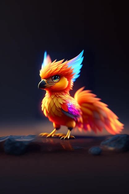 Premium Ai Image A Cute Adorable Baby Phoenix With Black Background