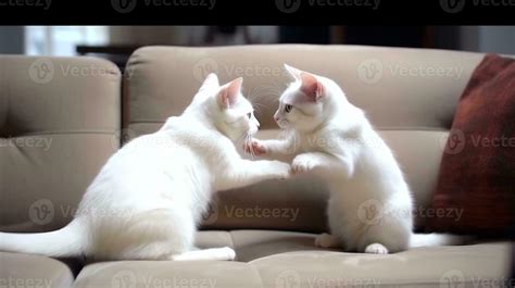 cat playing together on long sofa 24103134 Stock Photo at Vecteezy