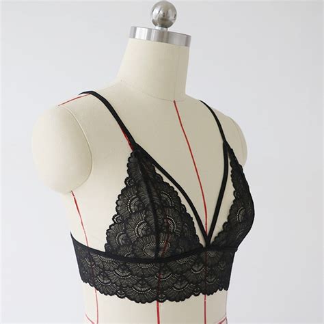 Adjustable Translucent Underwear Sheer Bra Women Sexy Hollow Lace Prin