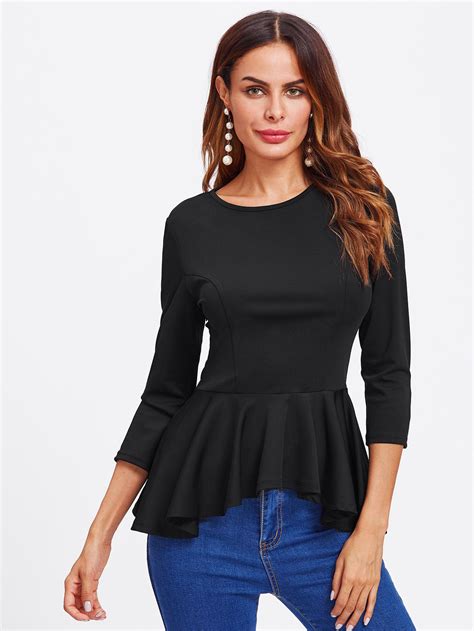 Shop Princess Seam Asymmetric Peplum Top Online Shein Offers Princess