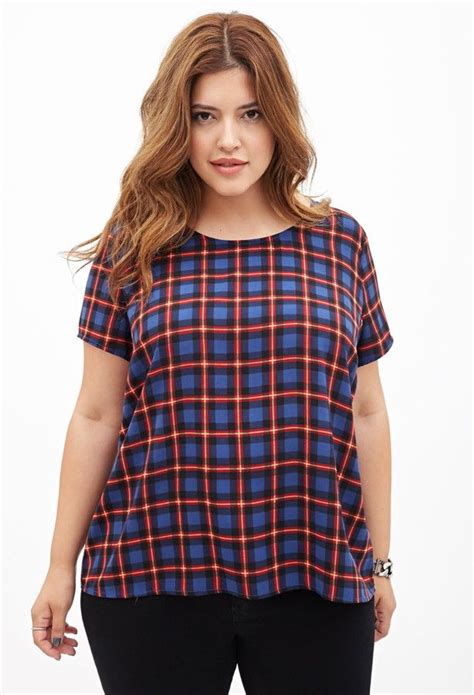 Forever Plus Size Tartan Plaid Woven Tee Forever Plus Fall