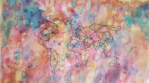 An Art Project With Watercolors And Ink On Paper Depicting The World Map