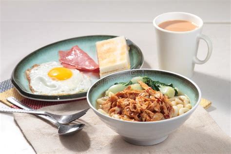 Breakfast with Ham, Bread, Egg, Steak, and More Stock Image - Image of