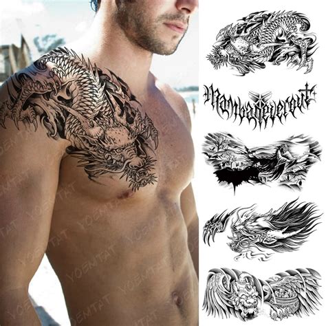 Chest Tattoo Stickers Totem Dragon Waterproof Temporary Fake Tatoo