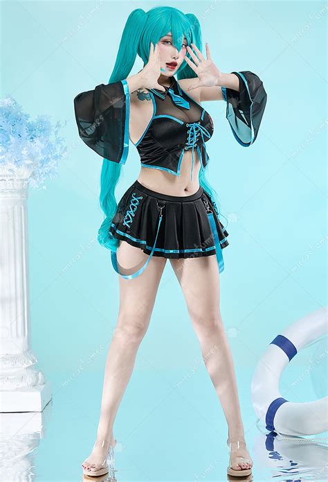 Vocal Derivative Two Piece Swimsuit Bikini Set Halter Top And Skirt Bathing Suit With Sleeves