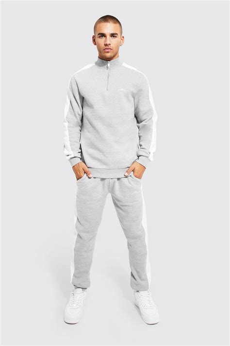 Mens Lightweight Side Panel Funnel Neck Tracksuit Boohoo Uk