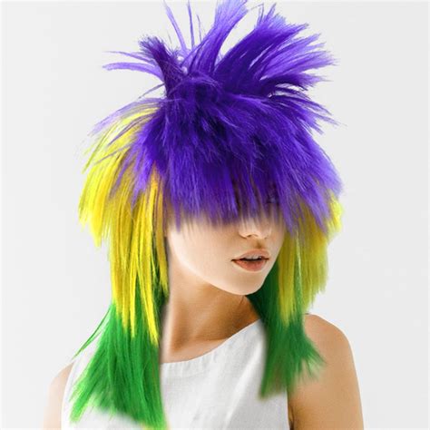 Mardi Gras Wig Womens Mardi Gras Punk Wig Mardi Gras Tri Color Wig