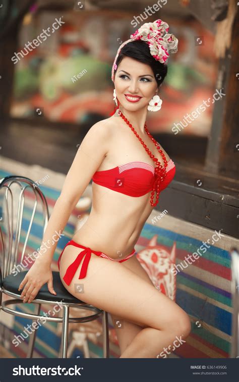 Sexy Pin Woman Red Bikini Retro Stock Photo Shutterstock