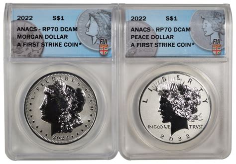 Fiji Two Coin Morgan Peace Dollar Set Rp Anacs Liberty Coin