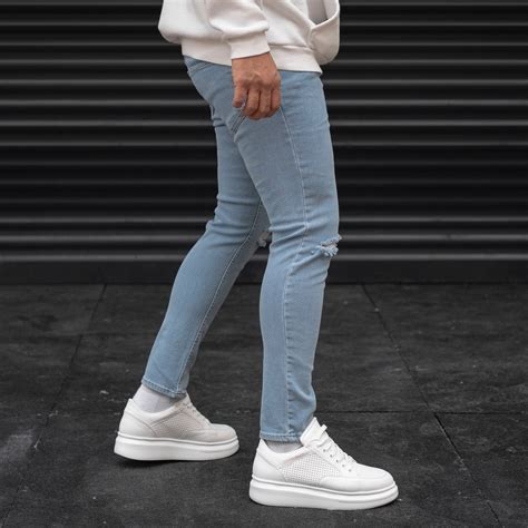 Mens Ripped Jeans In Light Blue Martin Valen