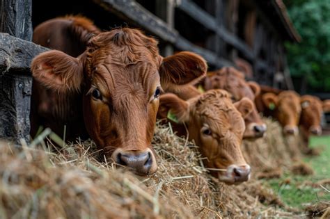 Premium Photo Cattle Eating Group Of Domestic Cows And Calves Feeding