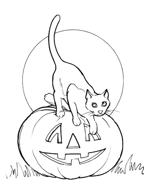 Kids' Korner Free Coloring Pages - Halloween Cat & Jack-o-Lantern