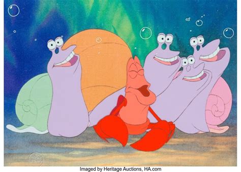 The Little Mermaid Sebastien and Sea Snails Production Cel Setup Walt Disney, 1989 by Walt ...