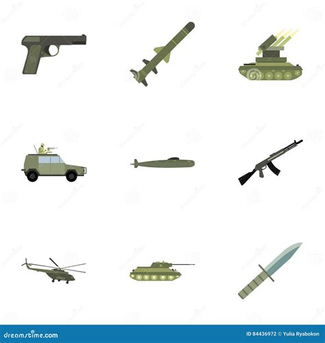 Iconos Militares Fijados Estilo Plano De Las Armas Ilustraci N Del