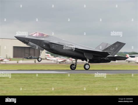 Lockheed Martin F-35A Lightning II stealth fighter touches down at Fairford during the 2016 ...