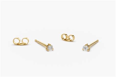 14k Gold Diamond Studs / 3 Prong Mini Diamond Studs / 14k Tiny Diamond ...