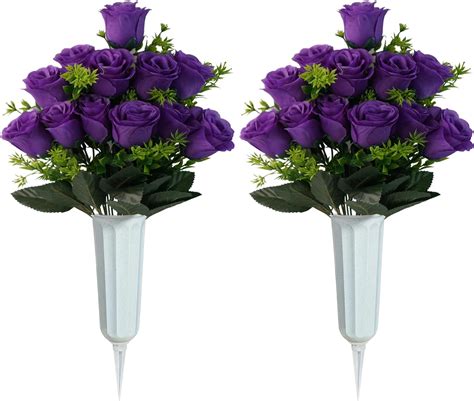 JOYWU Artificial Cemetery Flower For Headstone 2 Set Graveyard Memorial