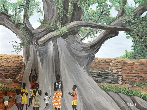 Children by the Tree Burkina Faso Series Painting by Reb Frost - Fine Art America