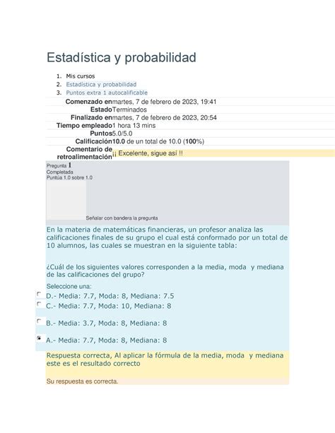 Estad Stica Y Probabilidad Puntos Extra Semana Estad Stica Y