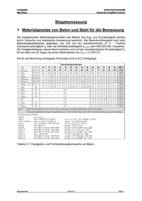 Pdf Biegebemessung Materialgesetze Von Beton Und Stahl F R