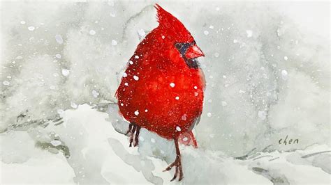 Cardinal Bird In Snow Painting