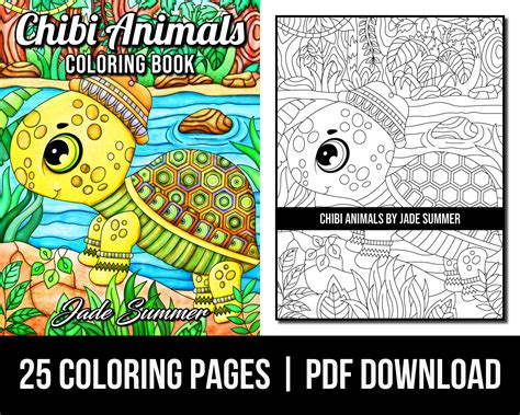 Animal Coloring Pages: Chibi Animals Adult Coloring Book by - Etsy