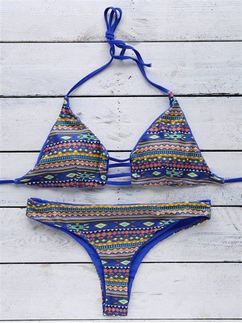 Off Printed Spaghetti Straps Bikini Set In Blue Zaful