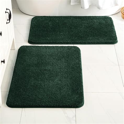 Miulee Dark Green Bathroom Rugs Set 2 Piece Non Slip Bath