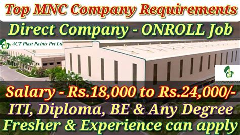 ACT Plastics Pvt Ltd Salary Rs 24 000 ONROLL Job MNC Company