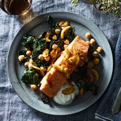 Slow Roasted Salmon With Kale Chickpeas And Fried Lemons Recipe On Food52 Recipe Food 52