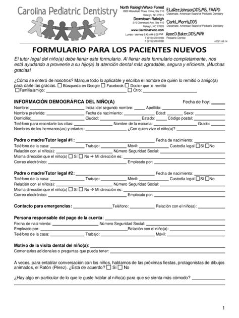 Fillable Online Formulario Para Los Pacientes Nuevos Fax Email Print