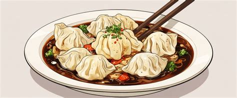 Dumplings Traditional Chinese Food Cantonese Illustration Noodles Stir